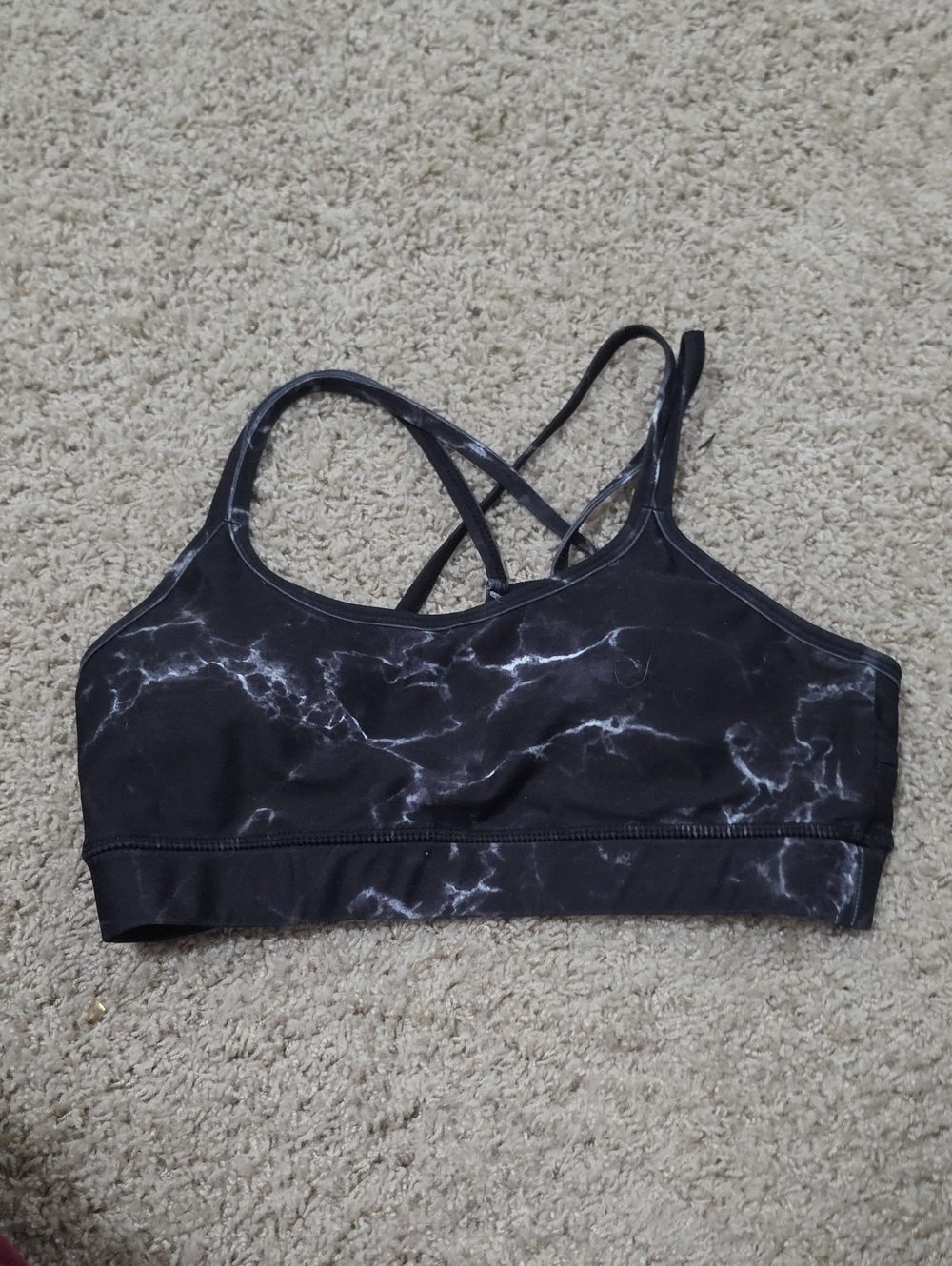 BuffBunny Black Marble Cross-Back Sports Bra